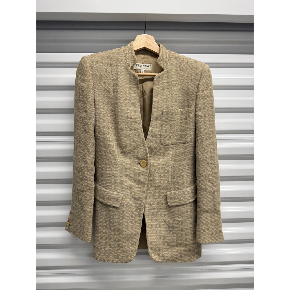 Giorgio Armani Le Collezioni Mens Tan Textured Mandarin Collar Blazer Jacket‎ 38